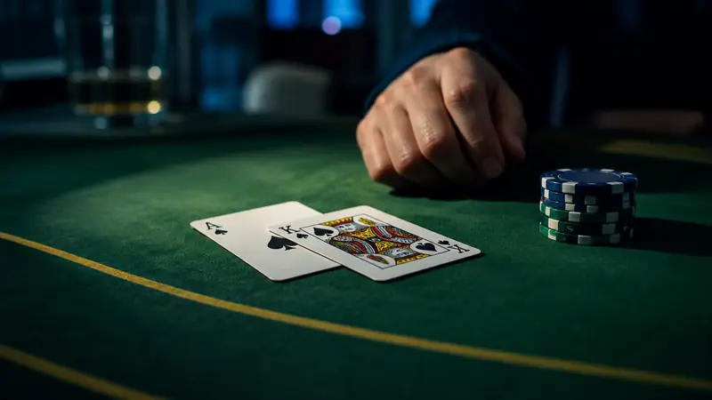 Ace and king on a blackjack table