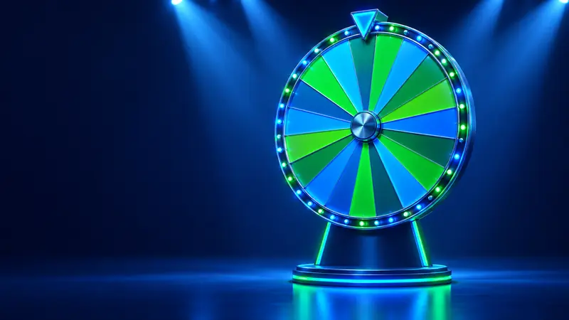 Live game show wheel under studio lights