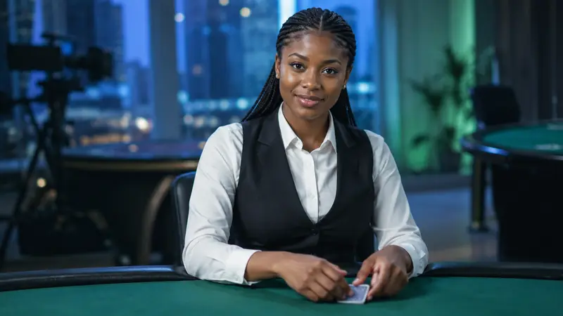 Live dealer at a streaming studio table
