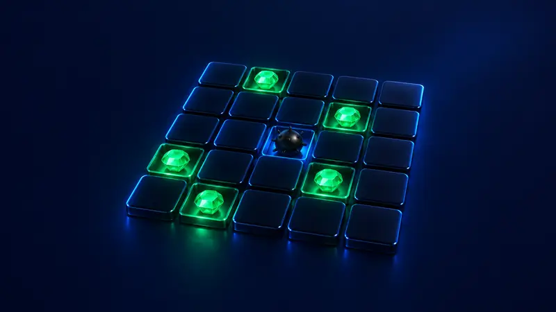Mines grid with gems and a hidden mine