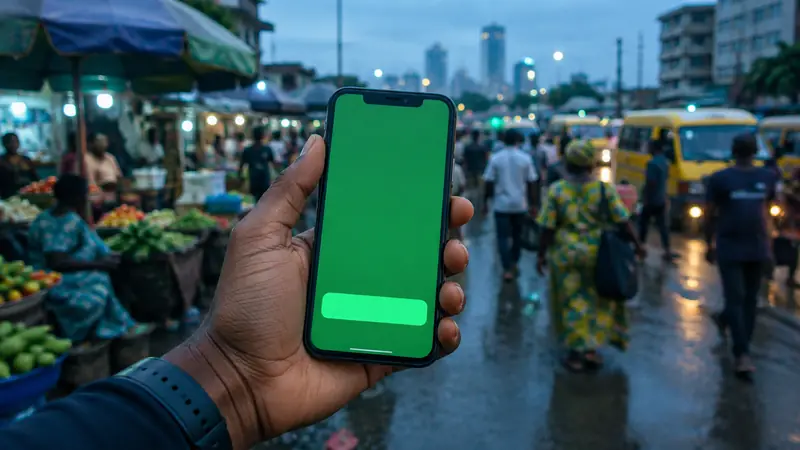 Paying from a mobile wallet at a Lagos market