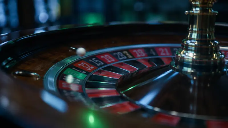 Roulette wheel with the ball spinning