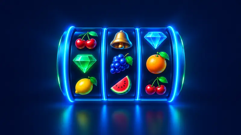 Slot reels with fruit and gem symbols