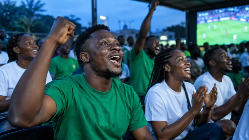 Fans watching a football match at a viewing centre